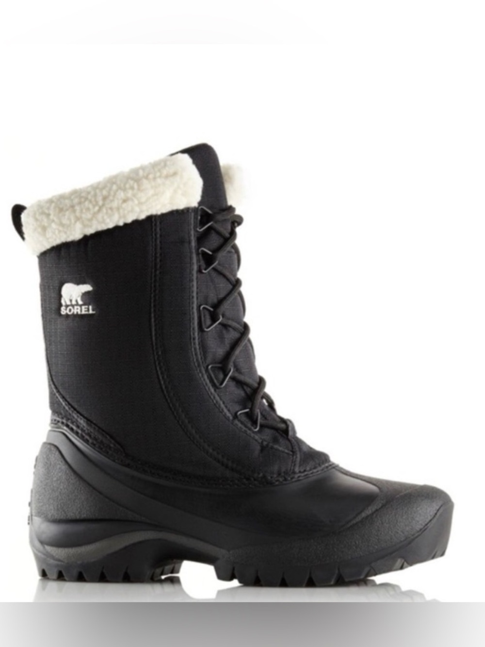Sorel Cumberland Black Snow Boots White Faux Fur Trim Womens Sz. 7